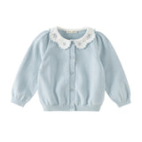 Dave&Bella Toddler Girls Summer Light Blue Lace Collar Soft Versatile Sweater Cardigans