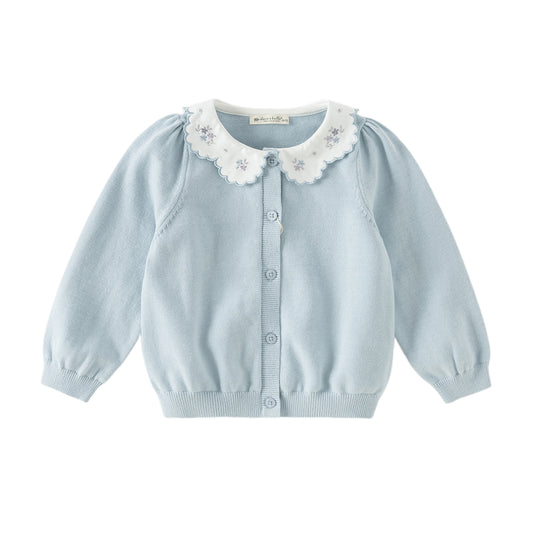 Dave&Bella Toddler Girls Summer Light Blue Lace Collor Soft Versatile Sweater Cardigans