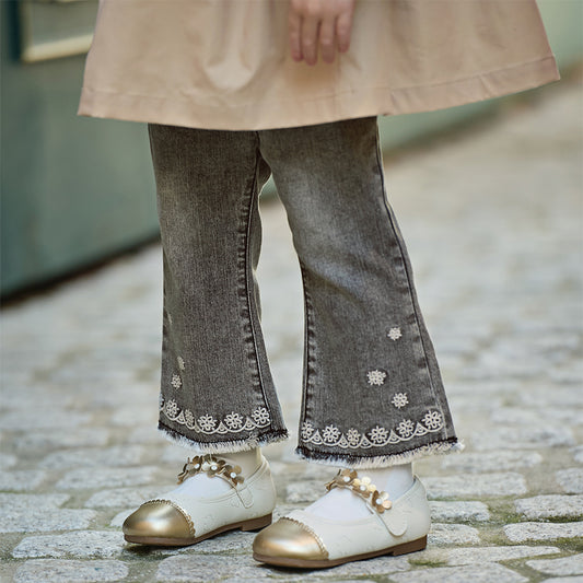 Dave&Bella Toddler Girls Fashion Light Grey Soft Straight-leg Jeans