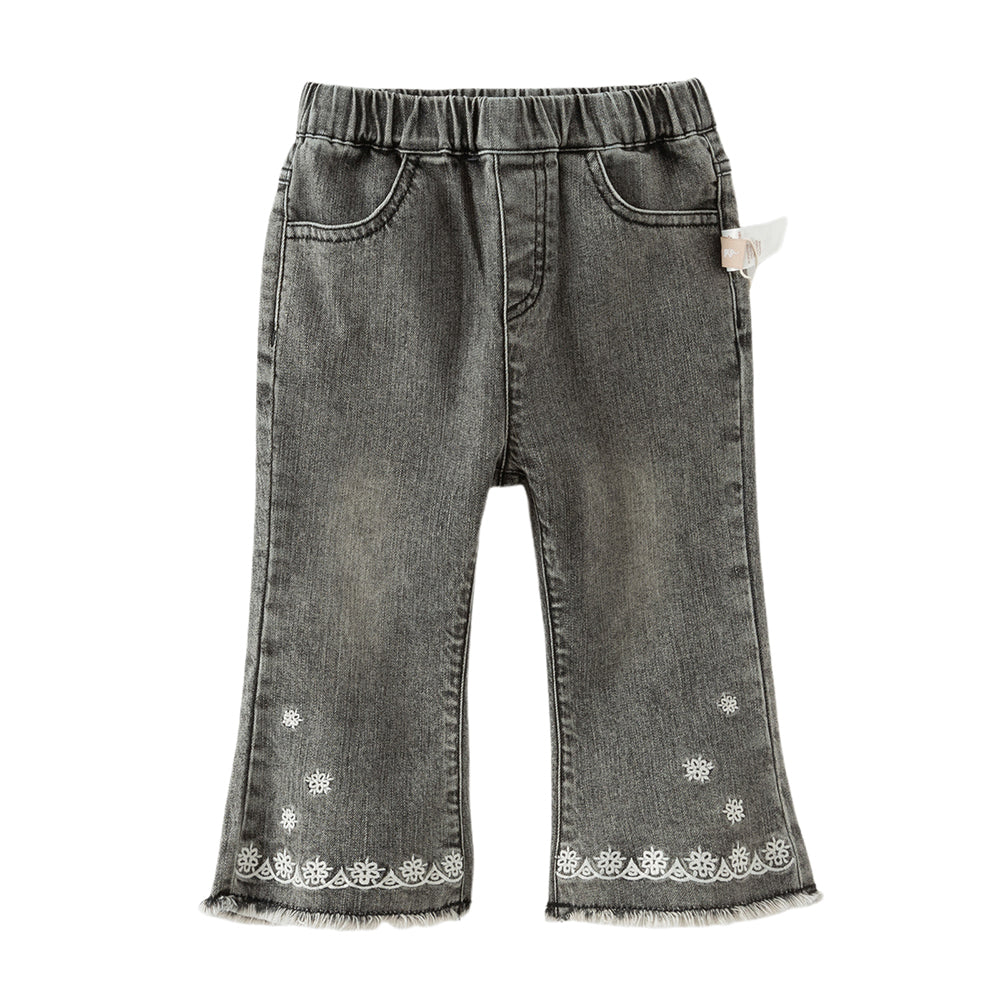 Dave&Bella Toddler Girls Fashion Light Grey Soft Straight-leg Jeans
