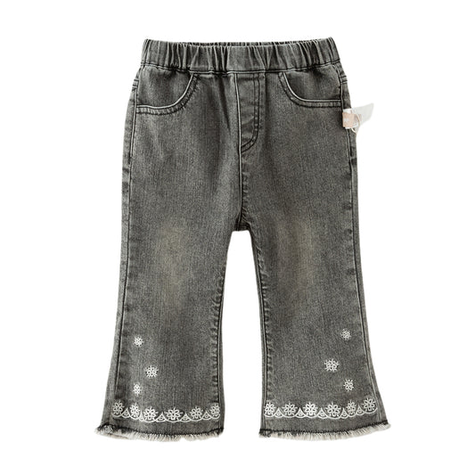 Dave&Bella Toddler Girls Fashion Light Grey Soft Straight-leg Jeans