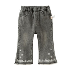 Dave&Bella Toddler Girls Fashion Light Grey Soft Straight-leg Jeans