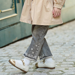 Dave&Bella Toddler Girls Fashion Light Grey Soft Straight-leg Jeans