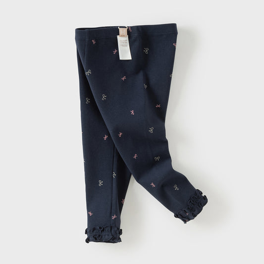 Dave&Bella Toddler Girls Navy Blue/Grey Cute Print Slim Leggings