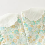 Dave&Bella Toddler Girls Green Floral Print Long Sleeve Comfortable A-line Dress