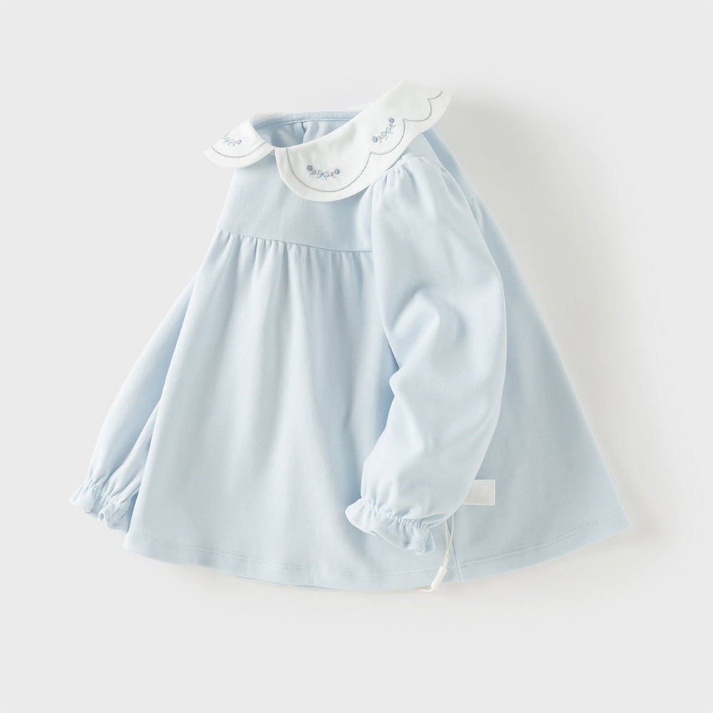 Dave&Bella Toddler Girls Sweet Light Blue/White Soft Cotton Casual T-shirt Tops