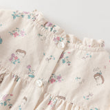 Dave&Bella Toddler Girls Playful Hedgehog Print Beige Breathable Cotton Shirt Tops