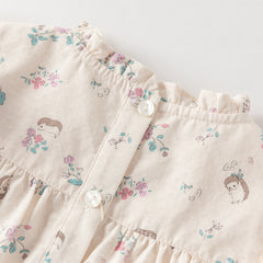 Dave&Bella Toddler Girls Playful Hedgehog Print Beige Breathable Cotton Shirt Tops