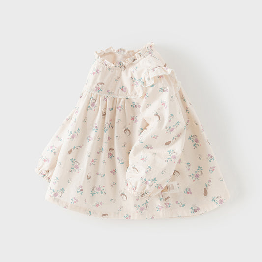 Dave&Bella Toddler Girls Playful Hedgehog Print Beige Breathable Cotton Shirt Tops