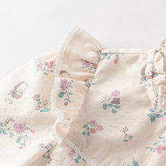 Dave&Bella Toddler Girls Playful Hedgehog Print Beige Breathable Cotton Shirt Tops