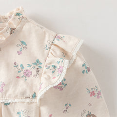 Dave&Bella Toddler Girls Playful Hedgehog Print Beige Breathable Cotton Shirt Tops