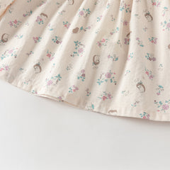 Dave&Bella Toddler Girls Playful Hedgehog Print Beige Breathable Cotton Shirt Tops