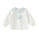 Dave&Bella Toddler Girls Elegant Beige Long Sleeve Breathable Cotton T-shirt Tops