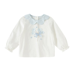 Dave&Bella Toddler Girls Elegant Beige Long Sleeve Breathable Cotton T-shirt Tops