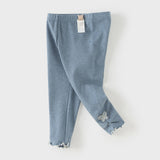 Dave&Bella Toddler Girls Fashion Grey/Denim Blue Lightweight Soft Leggings