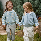 Dave&Bella Toddler Girls Blue Breathable Cotton Sweater Knit Cardigans