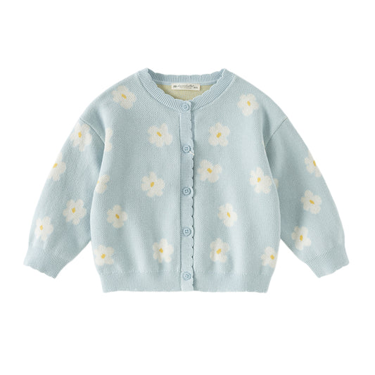 Dave&Bella Toddler Girls Blue Breathable Cotton Sweater Knit Cardigans
