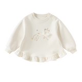 Dave&Bella Toddler Girls Beige Cute Cat Print Dress-Style Soft Comfortable Sweatshirts