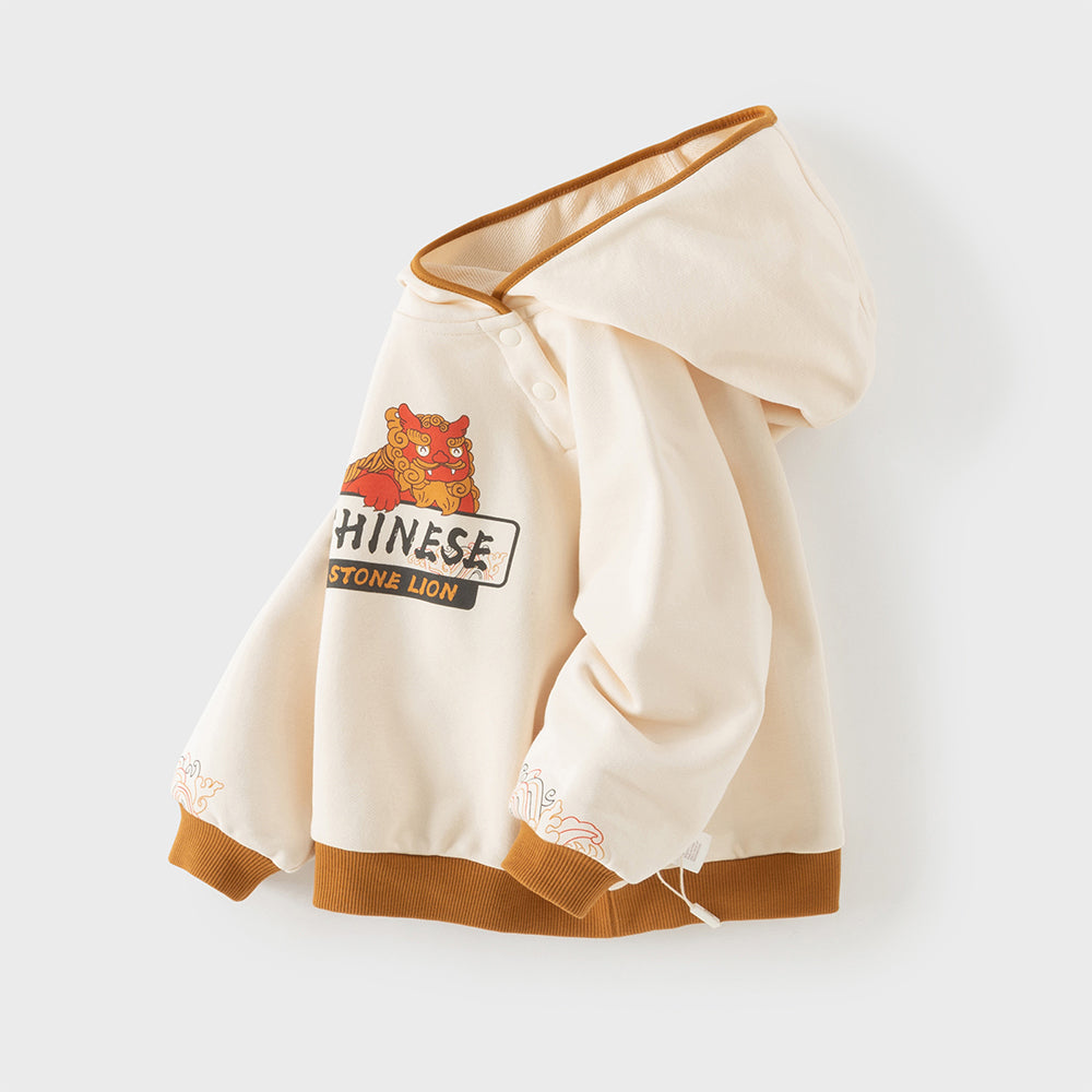 Dave&Bella Toddler Boys Chinese-style Beige Long Sleeve Hooded Sweatshirts