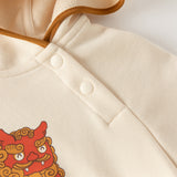 Dave&Bella Toddler Boys Chinese-style Beige Long Sleeve Hooded Sweatshirts