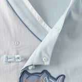 Dave&Bella Toddler Boys Casual Blue Chinese-style V-collar Top Pant Suits