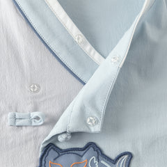 Dave&Bella Toddler Boys Casual Blue Chinese-style V-collar Top Pant Suits