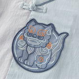 Dave&Bella Toddler Boys Casual Blue Chinese-style V-collar Top Pant Suits