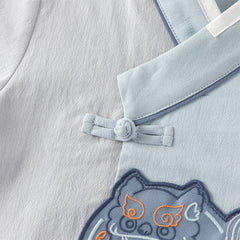 Dave&Bella Toddler Boys Casual Blue Chinese-style V-collar Top Pant Suits