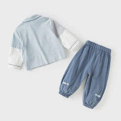 Dave&Bella Toddler Boys Casual Blue Chinese-style V-collar Top Pant Suits