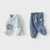 Dave&Bella Toddler Boys Casual Blue Chinese-style V-collar Top Pant Suits