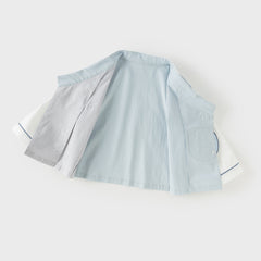 Dave&Bella Toddler Boys Casual Blue Chinese-style V-collar Top Pant Suits