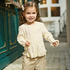 Dave&Bella Kids Girls Pearl White Long Sleeve Soft Cotton Sweater Cardigans