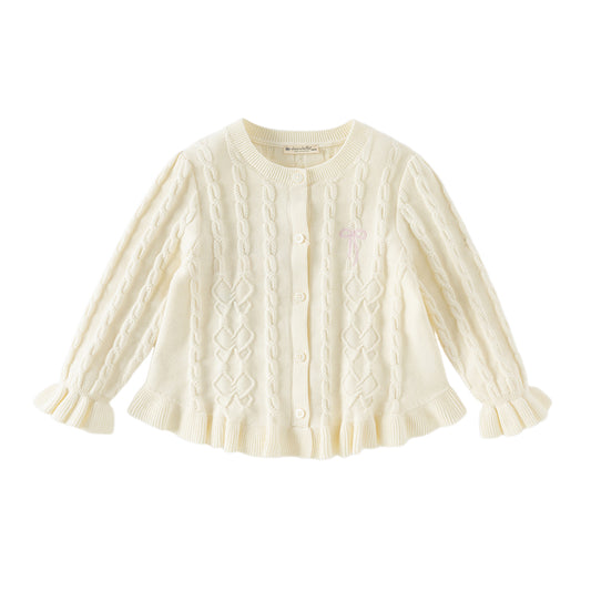 Dave&Bella Kids Girls Pearl White Long Sleeve Soft Cotton Sweater Cardigans
