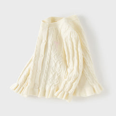 Dave&Bella Kids Girls Pearl White Long Sleeve Soft Cotton Sweater Cardigans