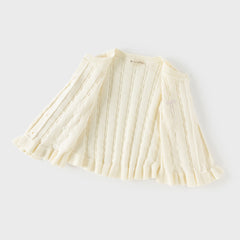 Dave&Bella Kids Girls Pearl White Long Sleeve Soft Cotton Sweater Cardigans