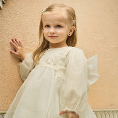 Dave&Bella Toddler Girls Cute Beige Long sleeve Adorable A-line Mesh Dress