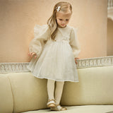 Dave&Bella Toddler Girls Cute Beige Long sleeve Adorable A-line Mesh Dress