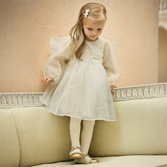 Dave&Bella Toddler Girls Cute Beige Long sleeve Adorable A-line Mesh Dress