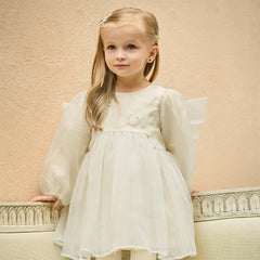 Dave&Bella Toddler Girls Cute Beige Long sleeve Adorable A-line Mesh Dress