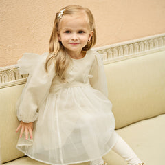 Dave&Bella Toddler Girls Cute Beige Long sleeve Adorable A-line Mesh Dress