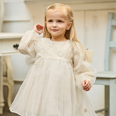 Dave&Bella Toddler Girls Cute Beige Long sleeve Adorable A-line Mesh Dress
