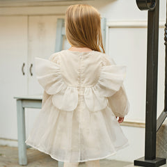 Dave&Bella Toddler Girls Cute Beige Long sleeve Adorable A-line Mesh Dress