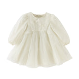 Dave&Bella Toddler Girls Cute Beige Long sleeve Adorable A-line Mesh Dress