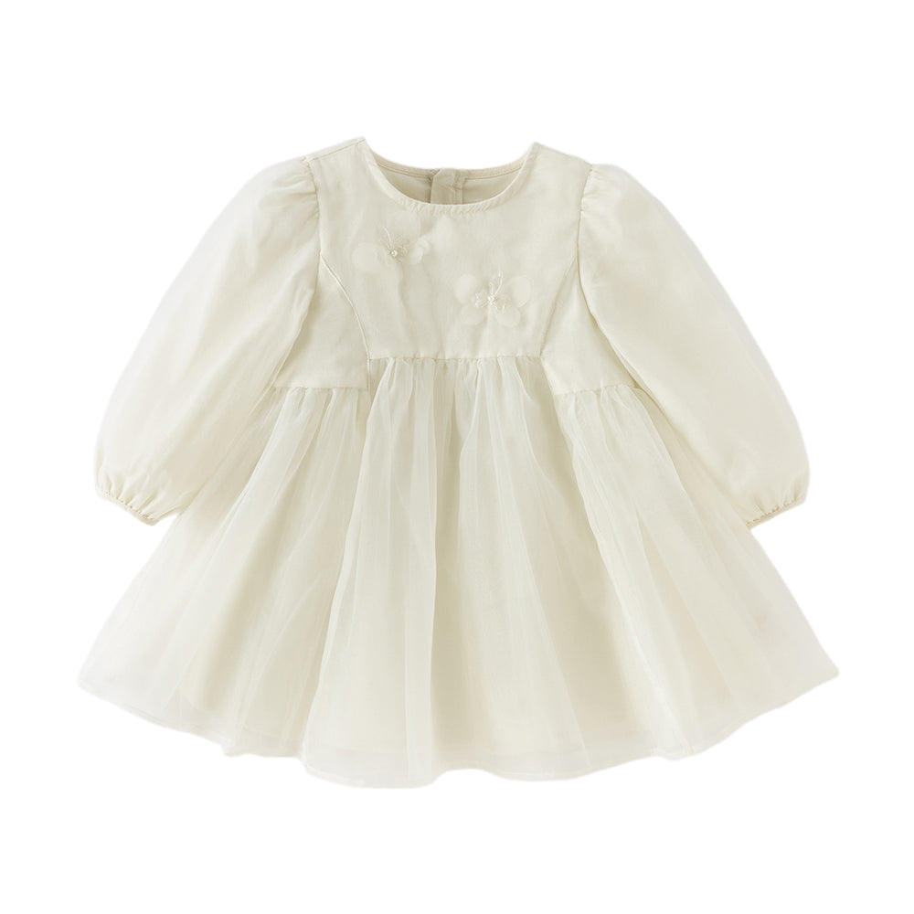 Dave&Bella Toddler Girls Cute Beige Long sleeve Adorable A-line Mesh Dress