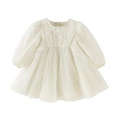 Dave&Bella Toddler Girls Cute Beige Long sleeve Adorable A-line Mesh Dress