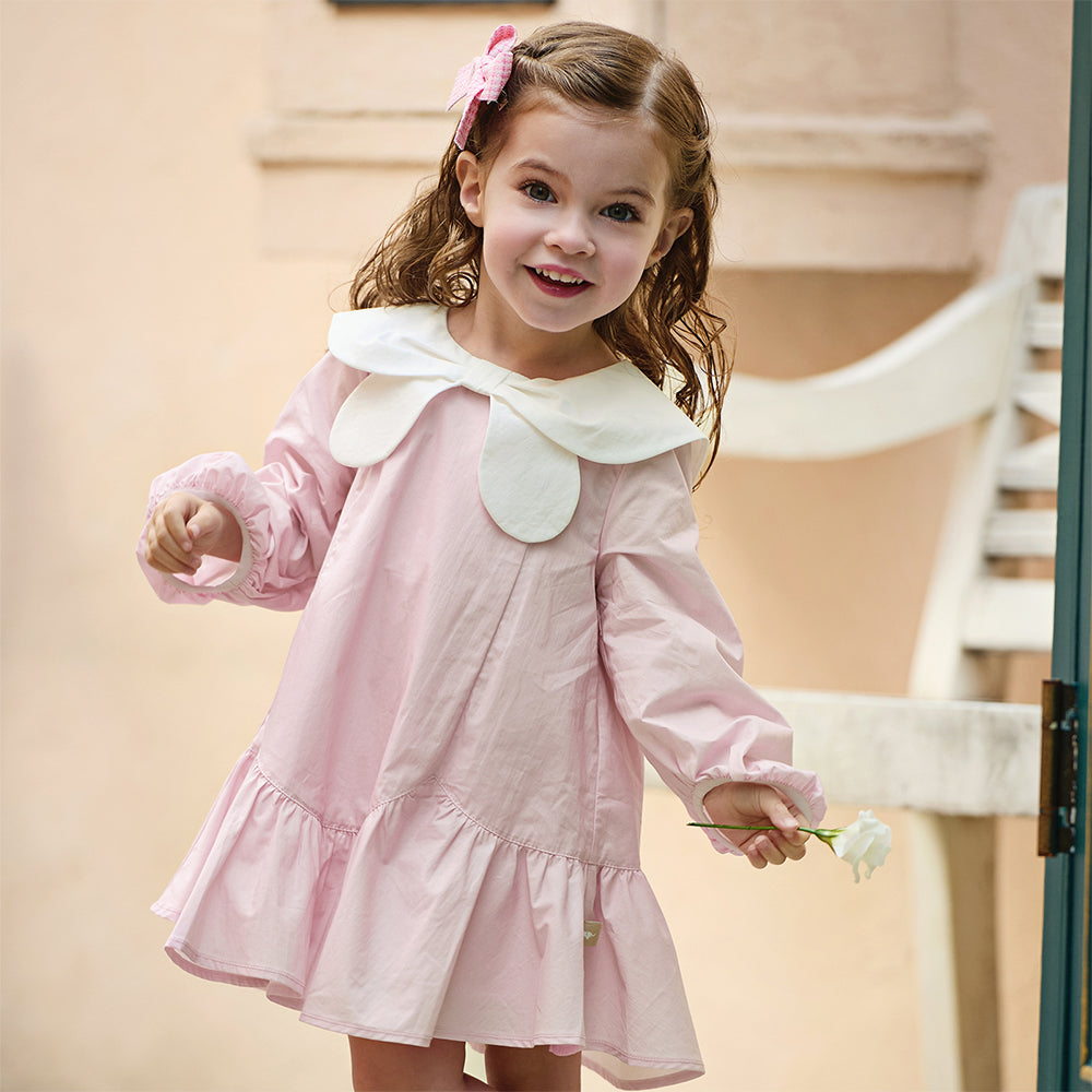 Dave&Bella Toddler Girls Adorable Candy Pink Cotton Long Sleeve A-line Princess Dress