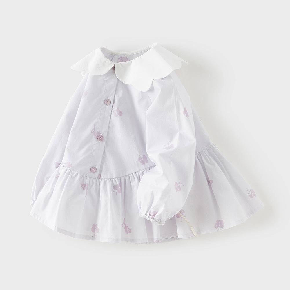 Dave&Bella Toddler Girls Purple Long Sleeve Lightweight Cotton Dress-style Sweatshirts