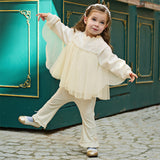 Dave&Bella Toddler Girls Cute Cream Yellow Long Sleeve Cape-style Mesh Sweatshirts