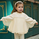 Dave&Bella Toddler Girls Cute Cream Yellow Long Sleeve Cape-style Mesh Sweatshirts
