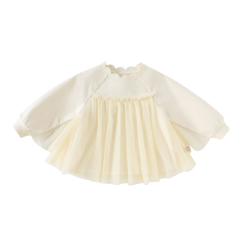Dave&Bella Toddler Girls Cute Cream Yellow Long Sleeve Cape-style Mesh Sweatshirts